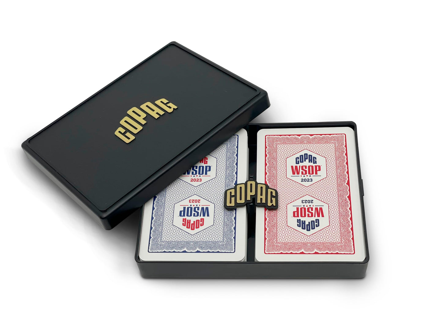 Copag WSOP 2023 100% Plastic Playing Cards - Bridge Size Narrow Red/Blue Double Deck (Regular Index)