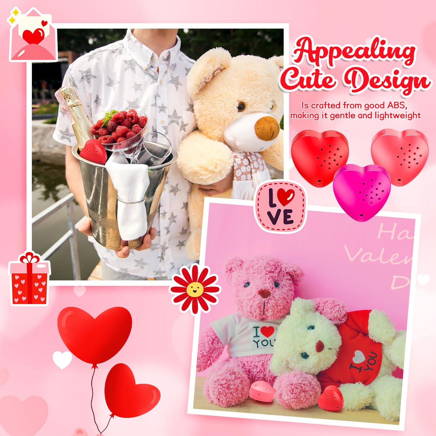 Copkim 3-Piece 20-Second Valentine's Voice Recorder for Heart-Shaped Plush – Gift Message Device