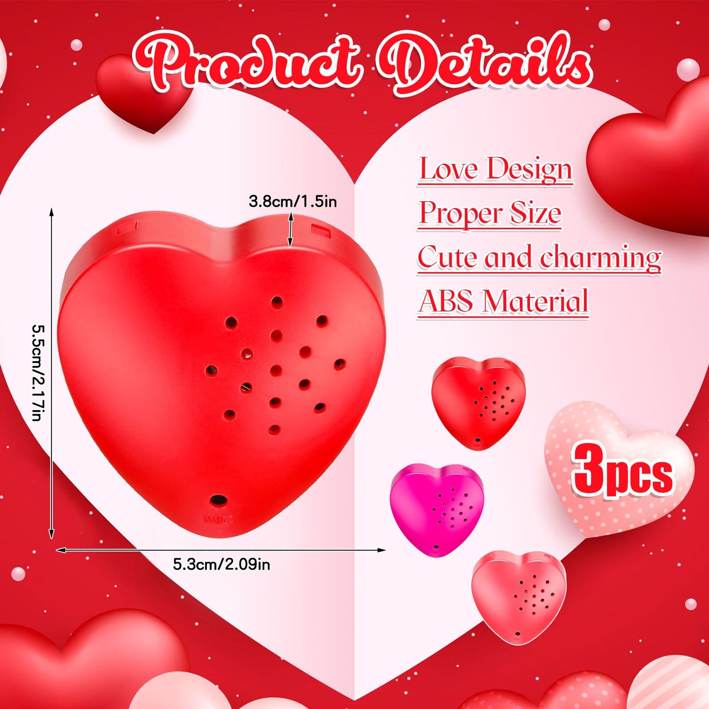 Copkim 3-Piece 20-Second Valentine's Voice Recorder for Heart-Shaped Plush – Gift Message Device