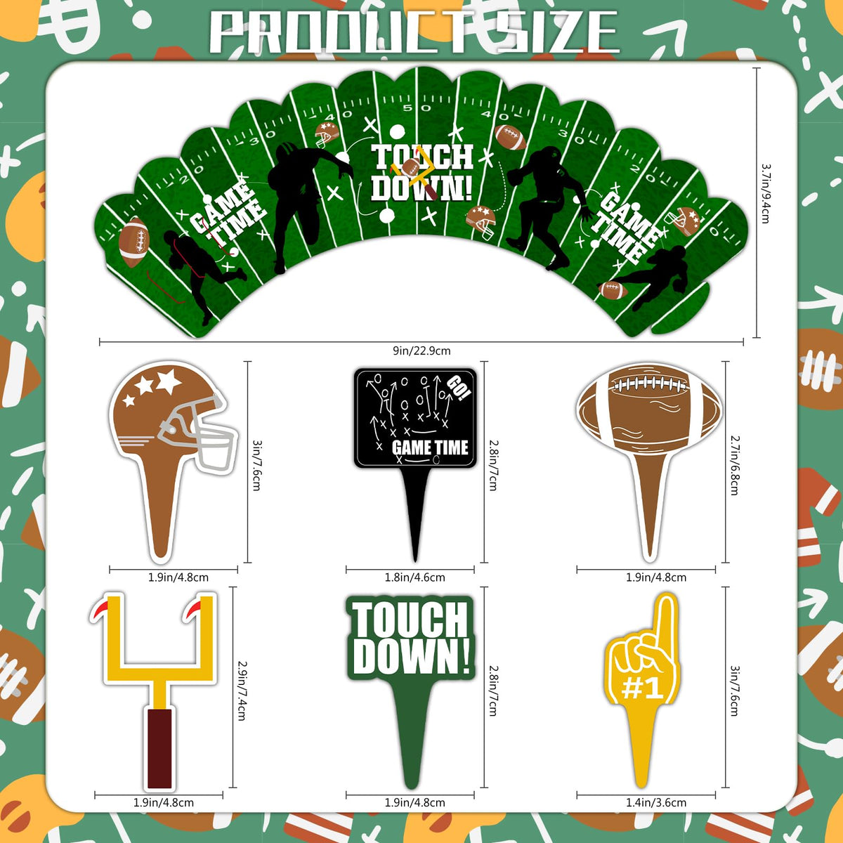 CoquetteBow012 48Pcs Football Cupcake Toppers & Wrappers | Football Theme Party Decor