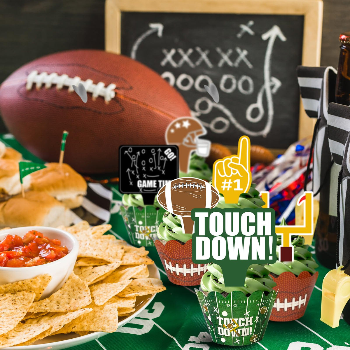 CoquetteBow012 48Pcs Football Cupcake Toppers & Wrappers | Football Theme Party Decor