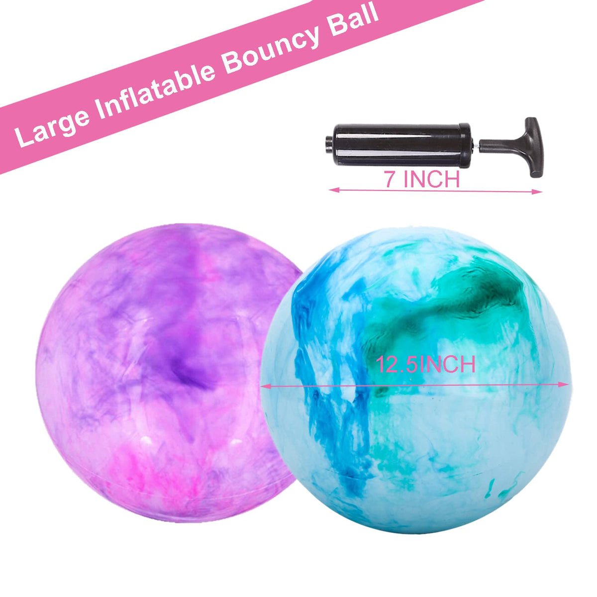 CORECISE Marbleized Bouncy Balls – Set of 2 Large 12.5-Inch Inflatable Balls with Hand Pump & 2 Spare Needles