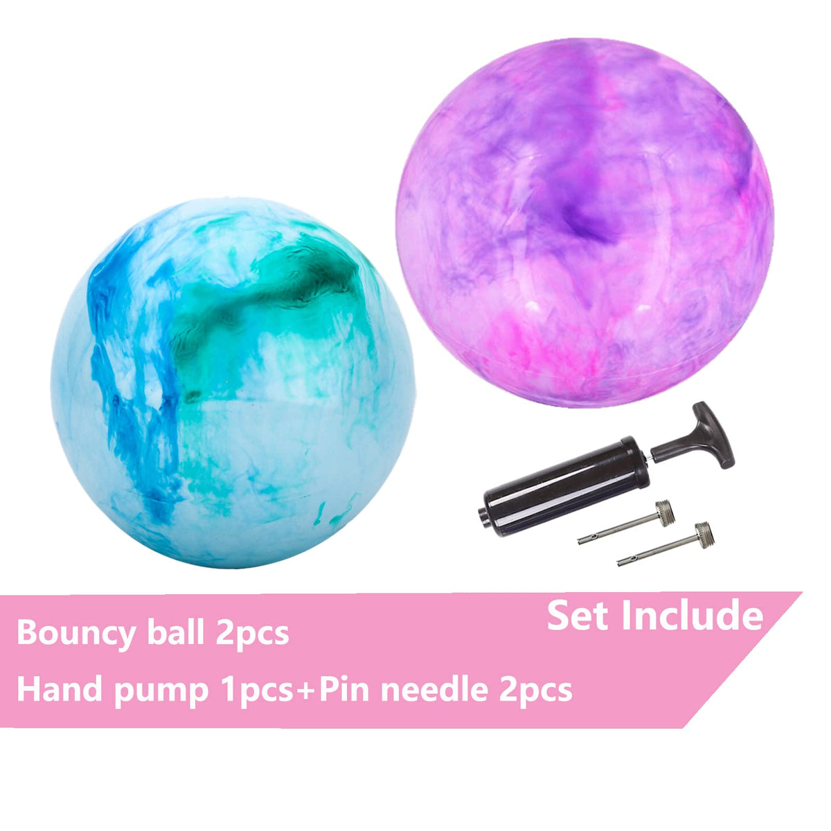 CORECISE Marbleized Bouncy Balls – Set of 2 Large 12.5-Inch Inflatable Balls with Hand Pump & 2 Spare Needles