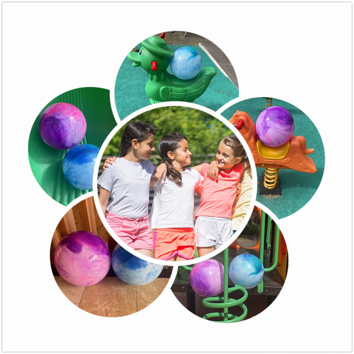 CORECISE Marbleized Bouncy Balls – Set of 2 Large 12.5-Inch Inflatable Balls with Hand Pump & 2 Spare Needles