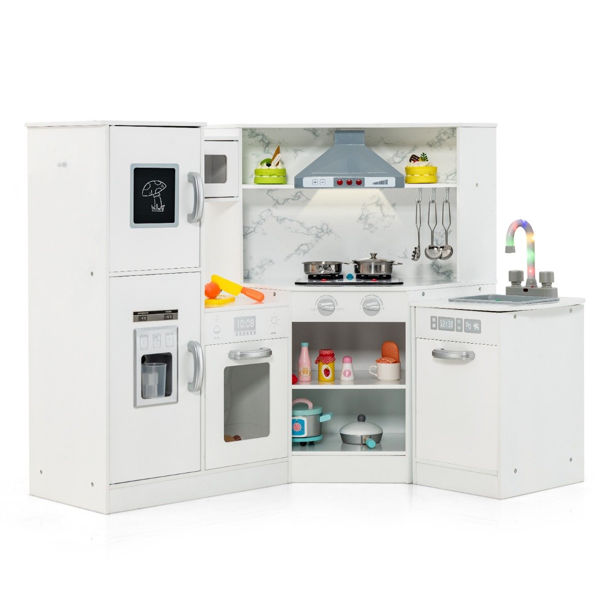 Kids Corner Kitchen Playset with Separated Washing Basin-Coffee