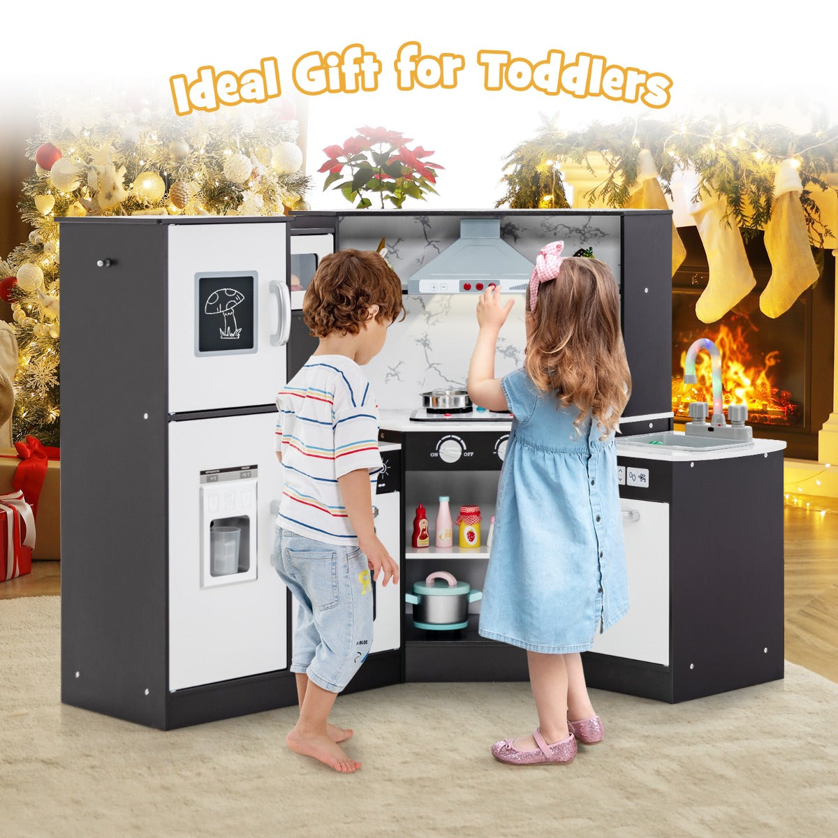 Kids Corner Kitchen Playset with Separated Washing Basin-Coffee