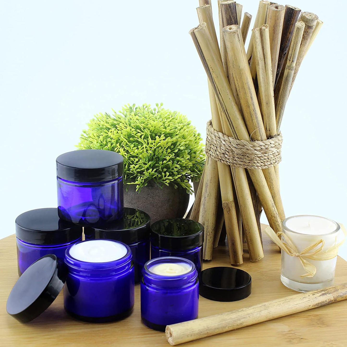 Cornucopia Brands Combination 12 Pack: Cobalt Blue Glass Cosmetic Jars with Lids (1oz & 2oz)