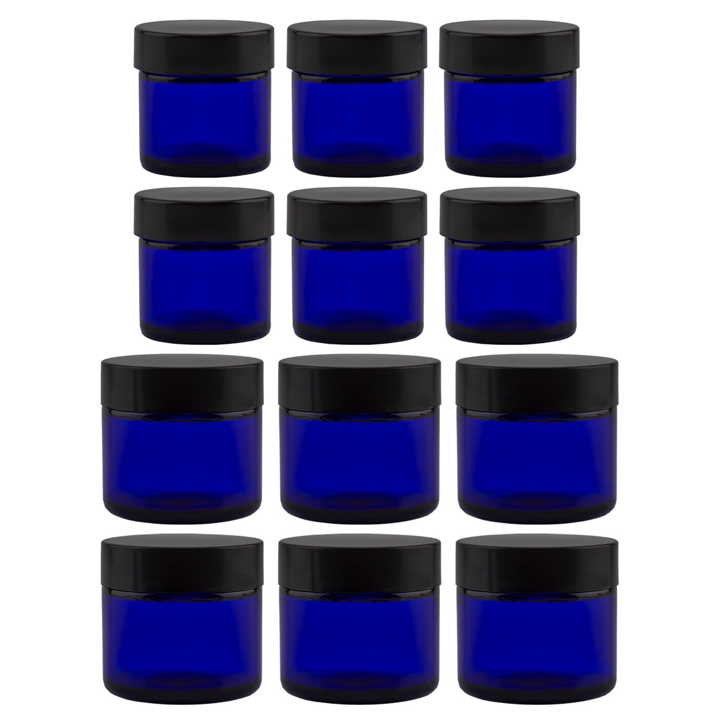 Cornucopia Brands Combination 12 Pack: Cobalt Blue Glass Cosmetic Jars with Lids (1oz & 2oz)