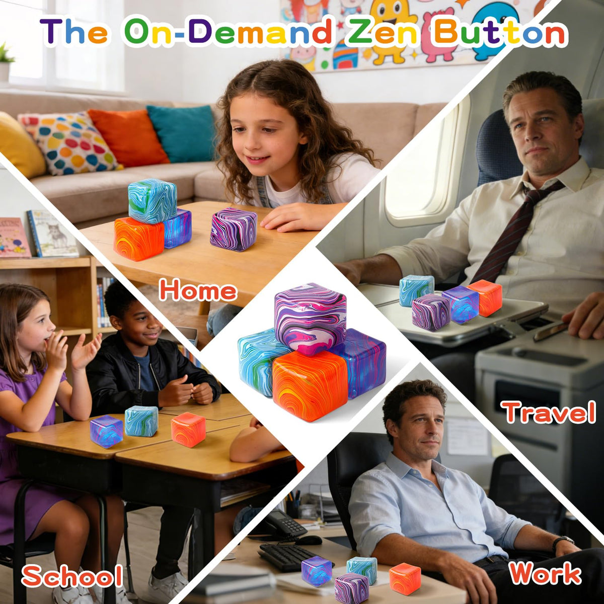 CORODER 2.2'' Stress Cube Ball — Squishy Fidget Toy for Focus and Calm (Purple)
