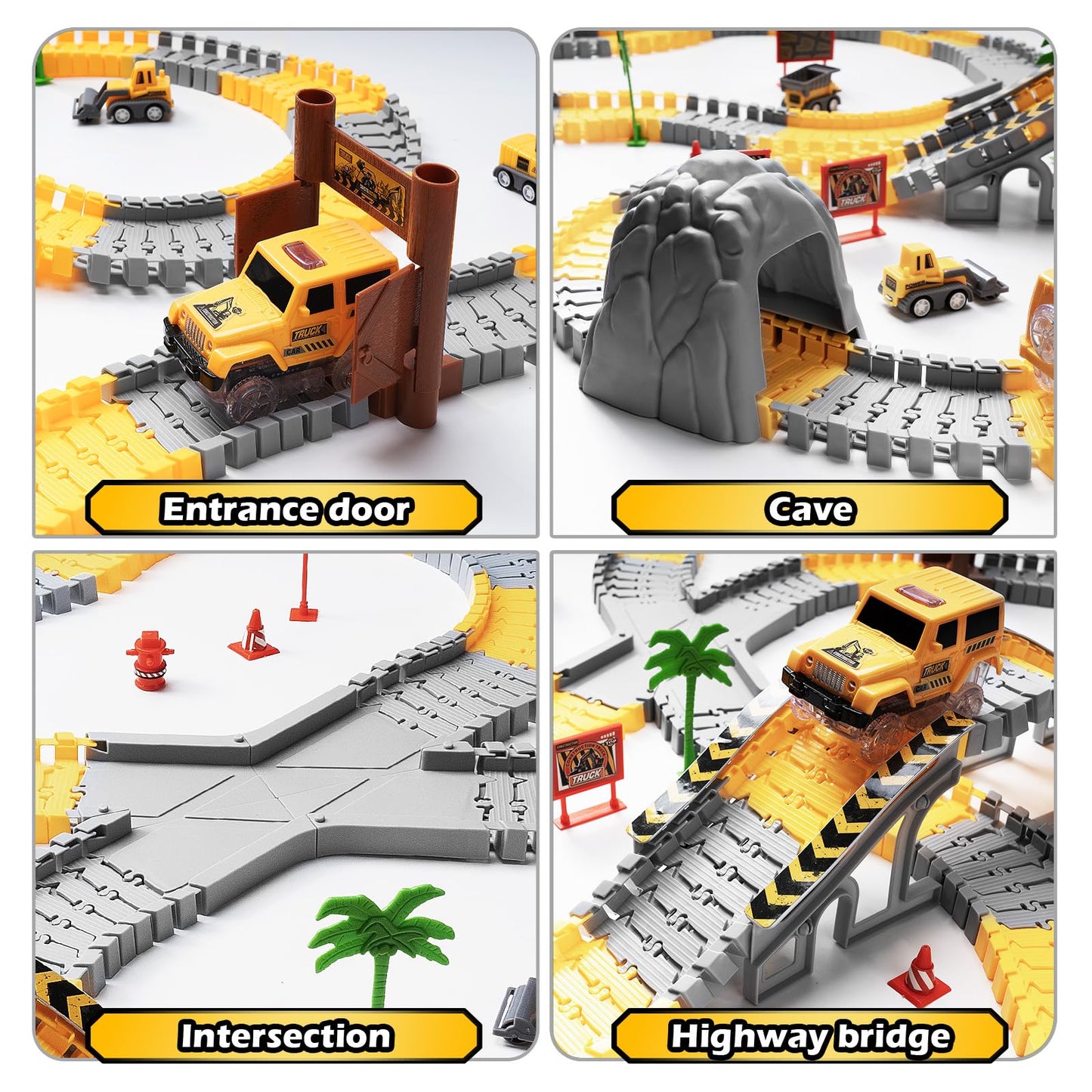 Coroiesty 264 PCS Construction Race Tracks – Glow in the Dark DIY Track Set with 2 Light Up Cars