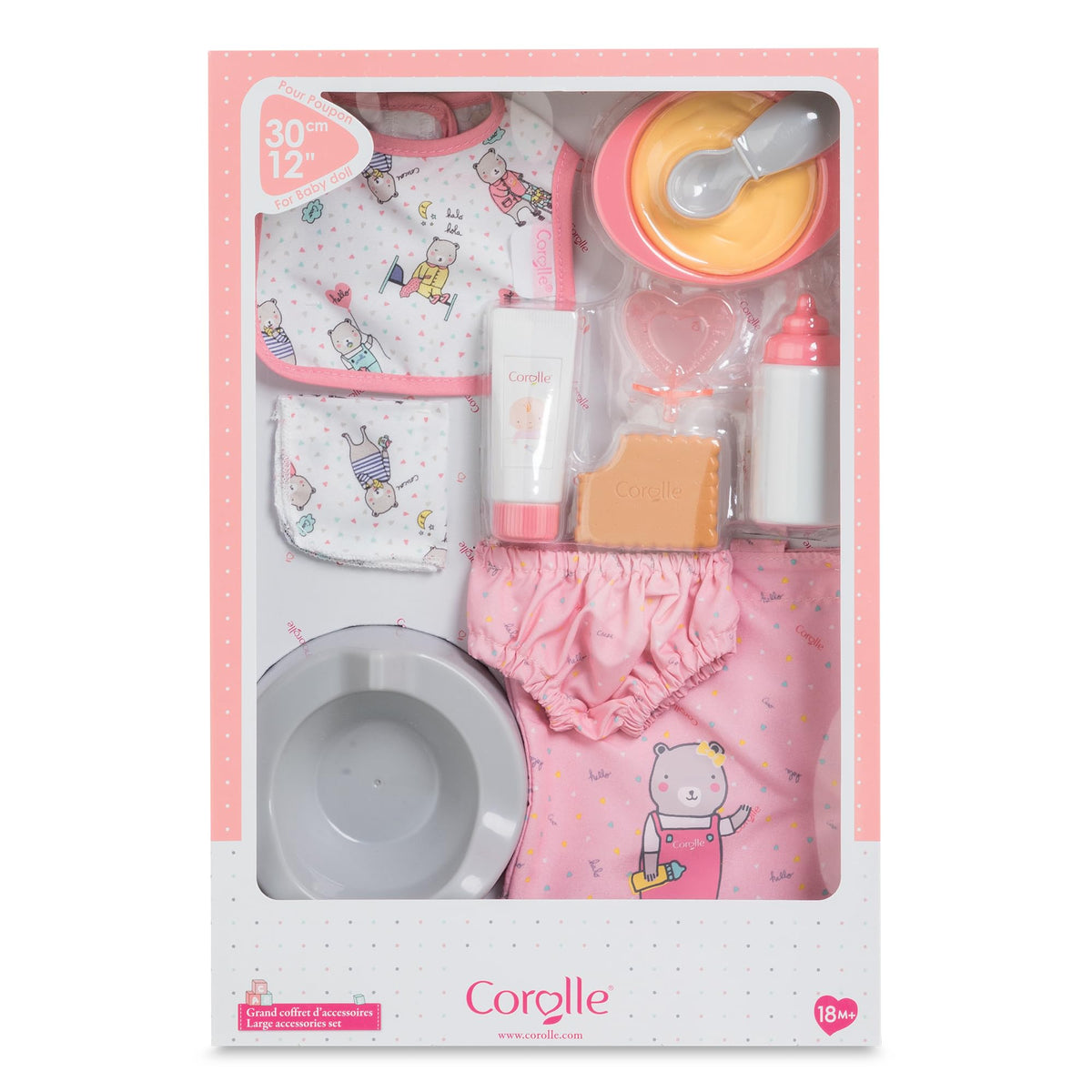 Corolle Baby Doll Care Accessories Set — 11-Piece Kit for 12-Inch Dolls