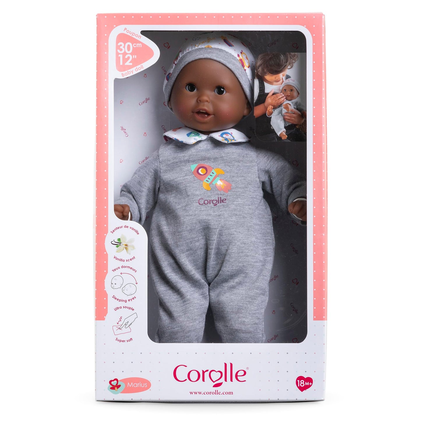 Corolle Bebe Calin Marius - 12-Inch Vanilla-Scented Baby Doll with Sleeping Eyes for Ages 18 Months+