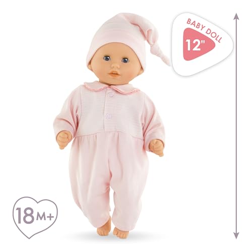 Corolle Bebe Calin Charming Pastel 12in Baby Doll – Vanilla Scent, Sleeping Eyes, Pink Pajama (18m+)