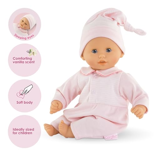 Corolle Bebe Calin Charming Pastel 12in Baby Doll – Vanilla Scent, Sleeping Eyes, Pink Pajama (18m+)