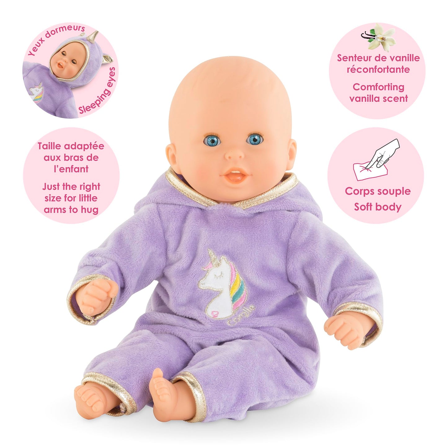 Corolle Bebe Calin Unicorn 12-inch Soft Body Doll - Vanilla Scent, Sleeping Eyes