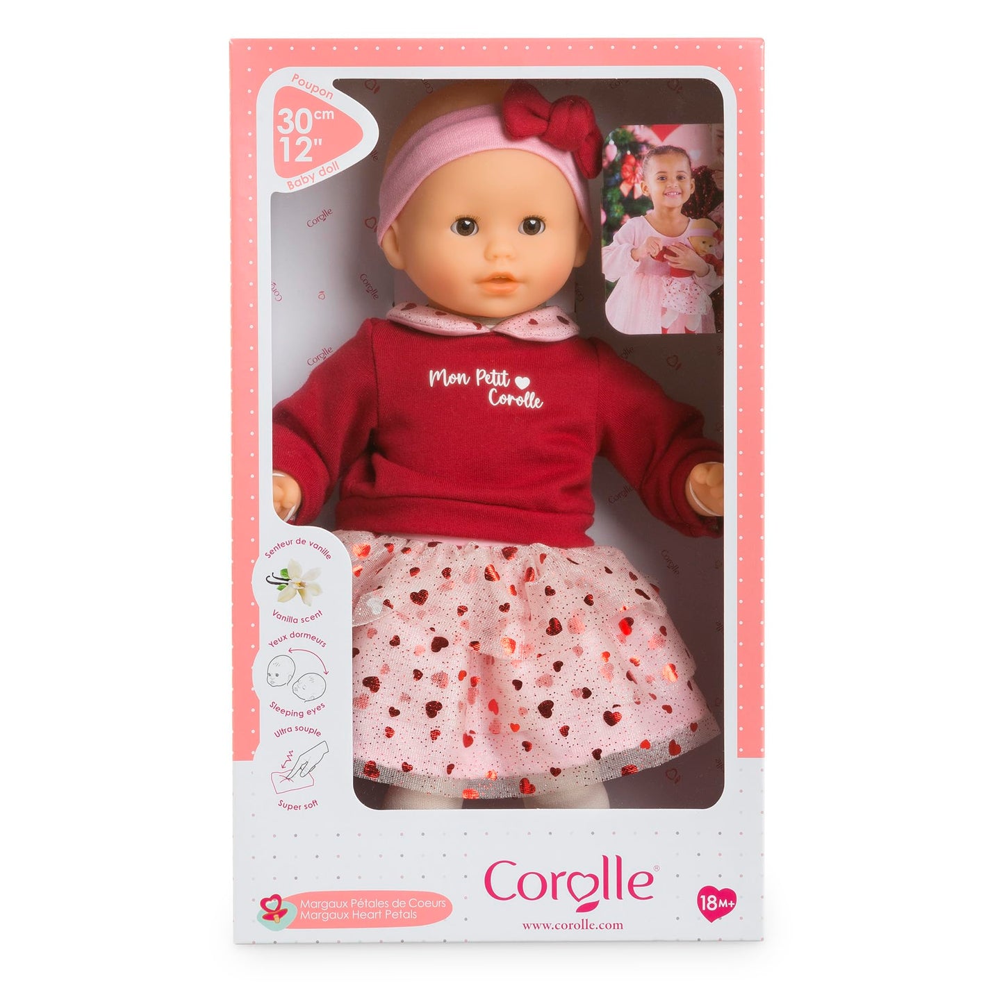 Corolle Margaux Petals 12-Inch Soft Baby Doll – Vanilla Scent, Sleeping Eyes, Hearts Outfit