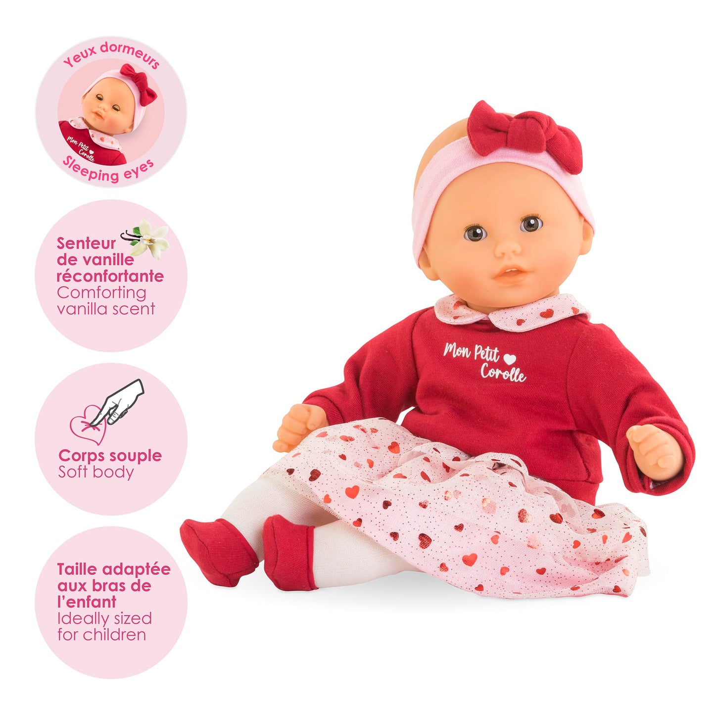 Corolle Margaux Petals 12-Inch Soft Baby Doll – Vanilla Scent, Sleeping Eyes, Hearts Outfit