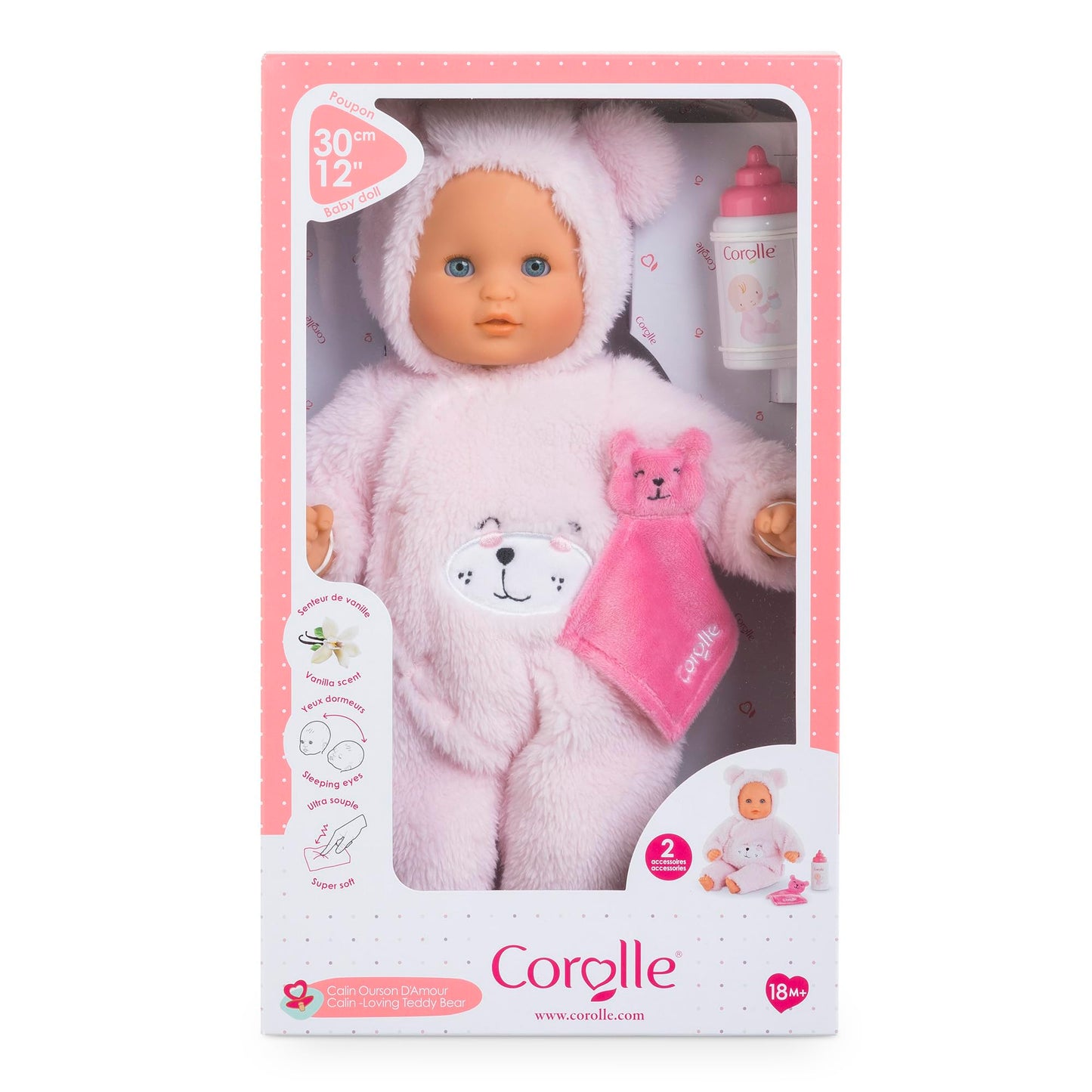 Corolle My First Cuddly Teddy Bear Doll – 12-Inch Vanilla-Scented Baby Doll with Sleeping Eyes