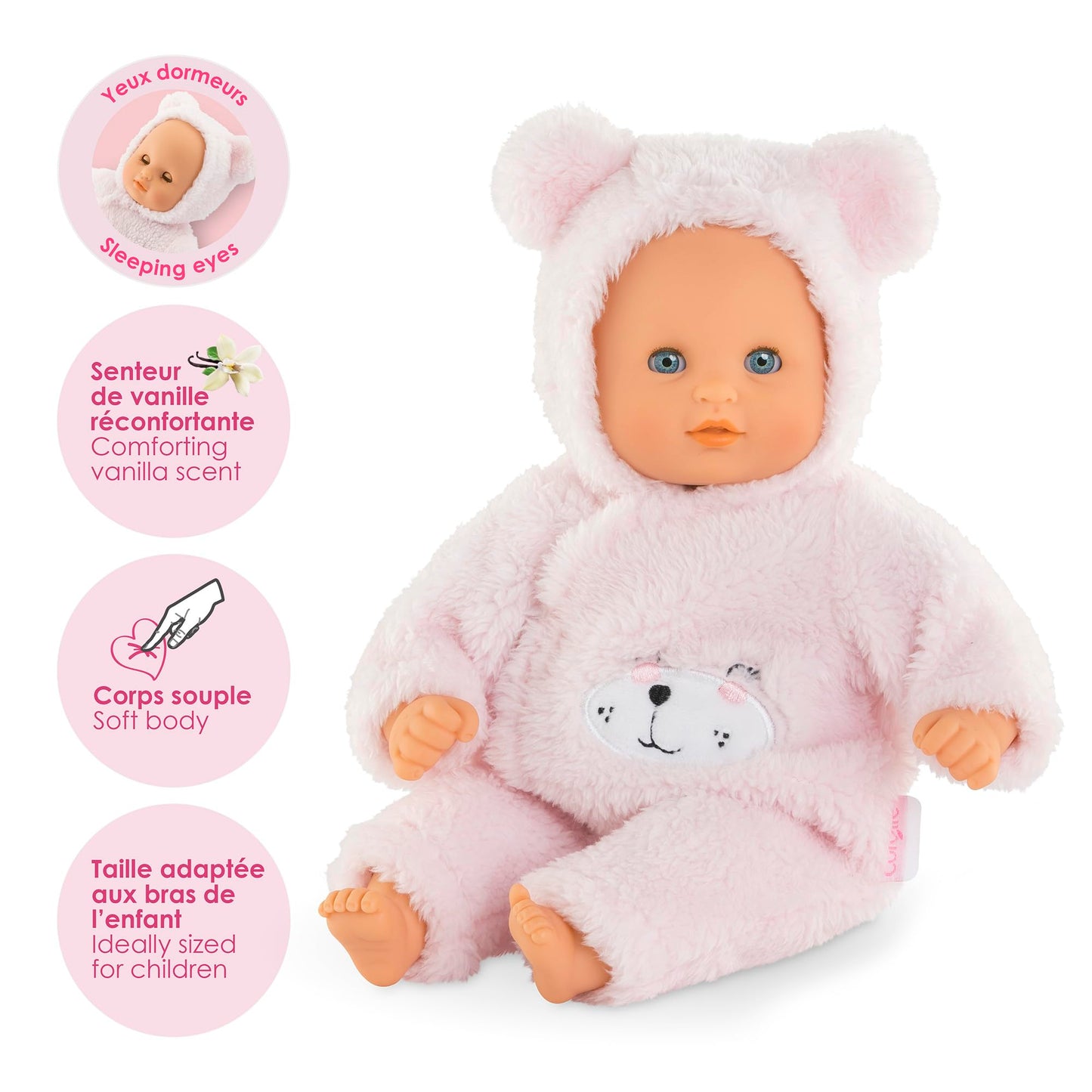 Corolle My First Cuddly Teddy Bear Doll – 12-Inch Vanilla-Scented Baby Doll with Sleeping Eyes