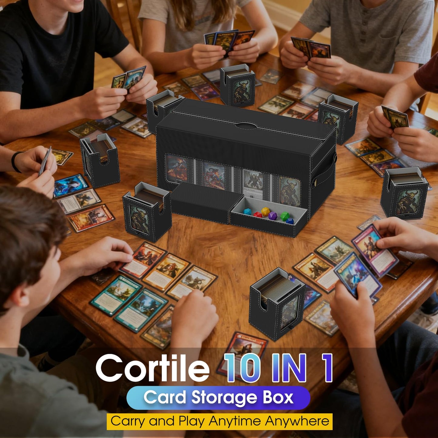 Cortile Commander Deck Box – 10-in-1 MTG Case with 8 Modular Deck Boxes & 2 Dice Trays
