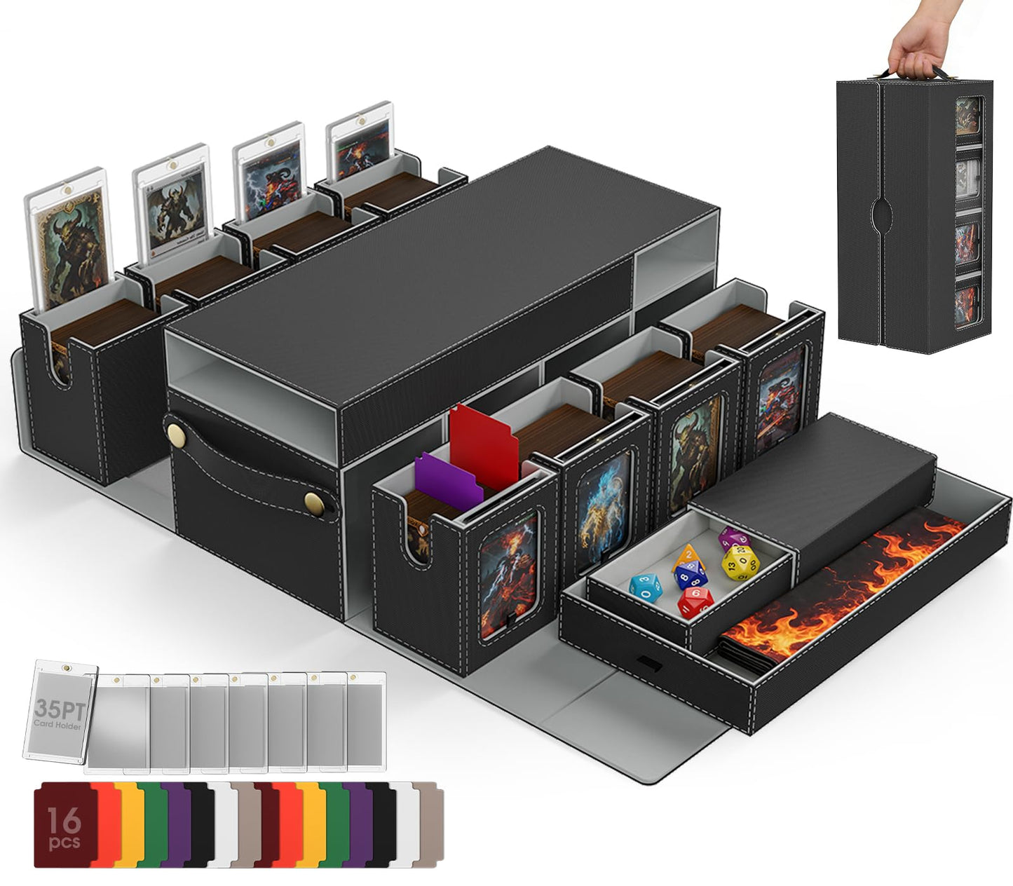 Cortile Commander Deck Box – 10-in-1 MTG Case with 8 Modular Deck Boxes & 2 Dice Trays