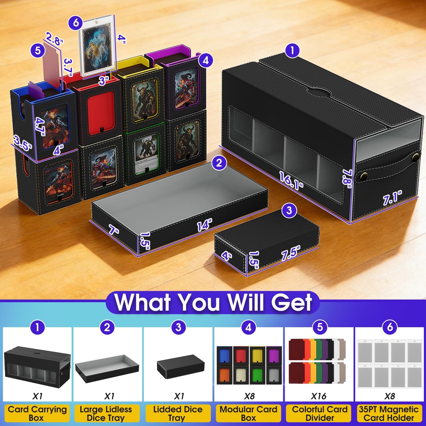 Cortile MTG Deck Box with 8-Deck Modular Case, Playmat Storage & Dice Tray – 1040+ Cards