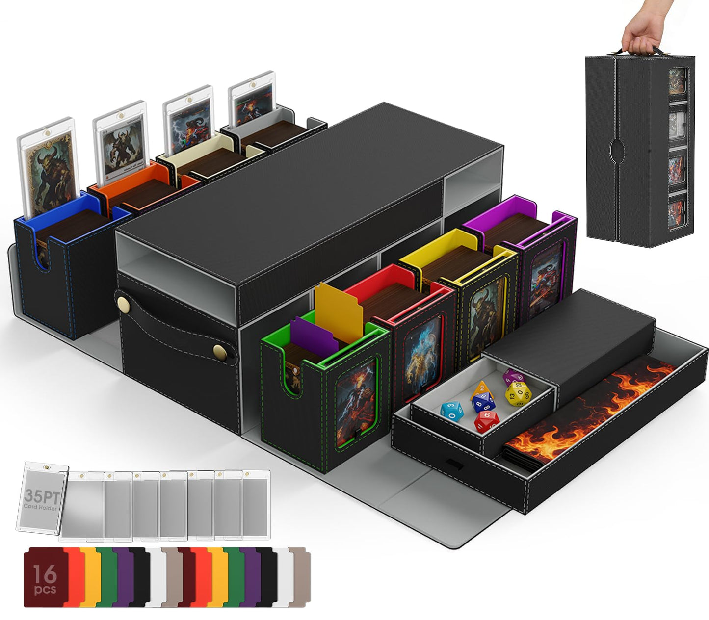 Cortile MTG Deck Box with 8-Deck Modular Case, Playmat Storage & Dice Tray – 1040+ Cards