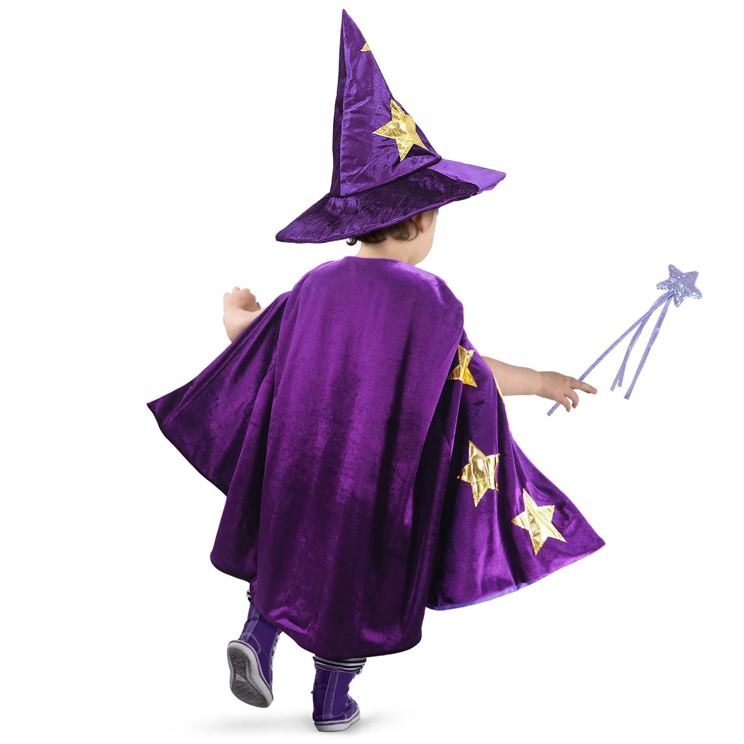 CosInStyle Kids Wizard Cloak with Hat & Wand – Purple Halloween Costume