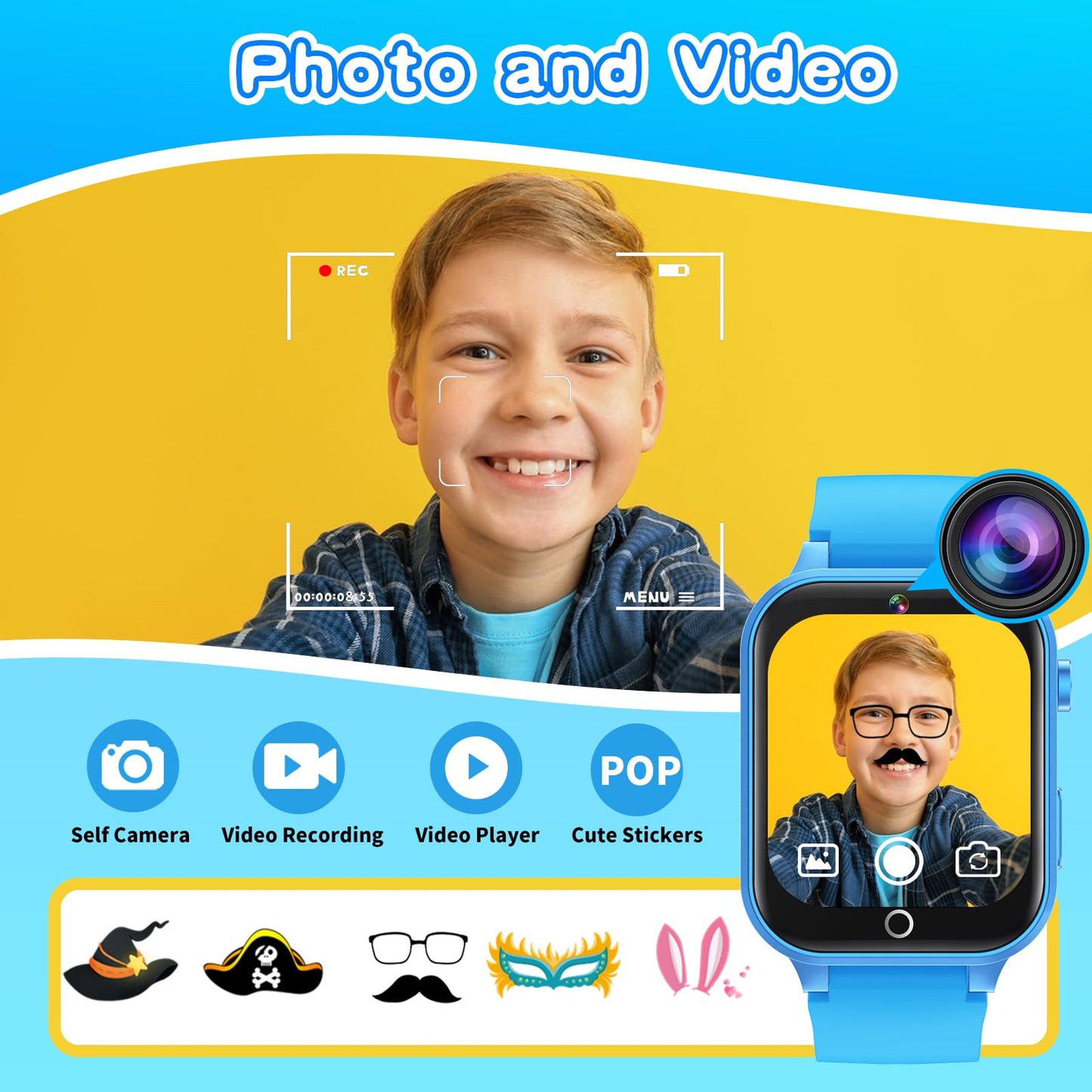 Cosjoype Kids Smart Watch – 26 Puzzle Games, HD Camera, Habit Tracking, 12/24h – Gift for 5-12 Year Olds