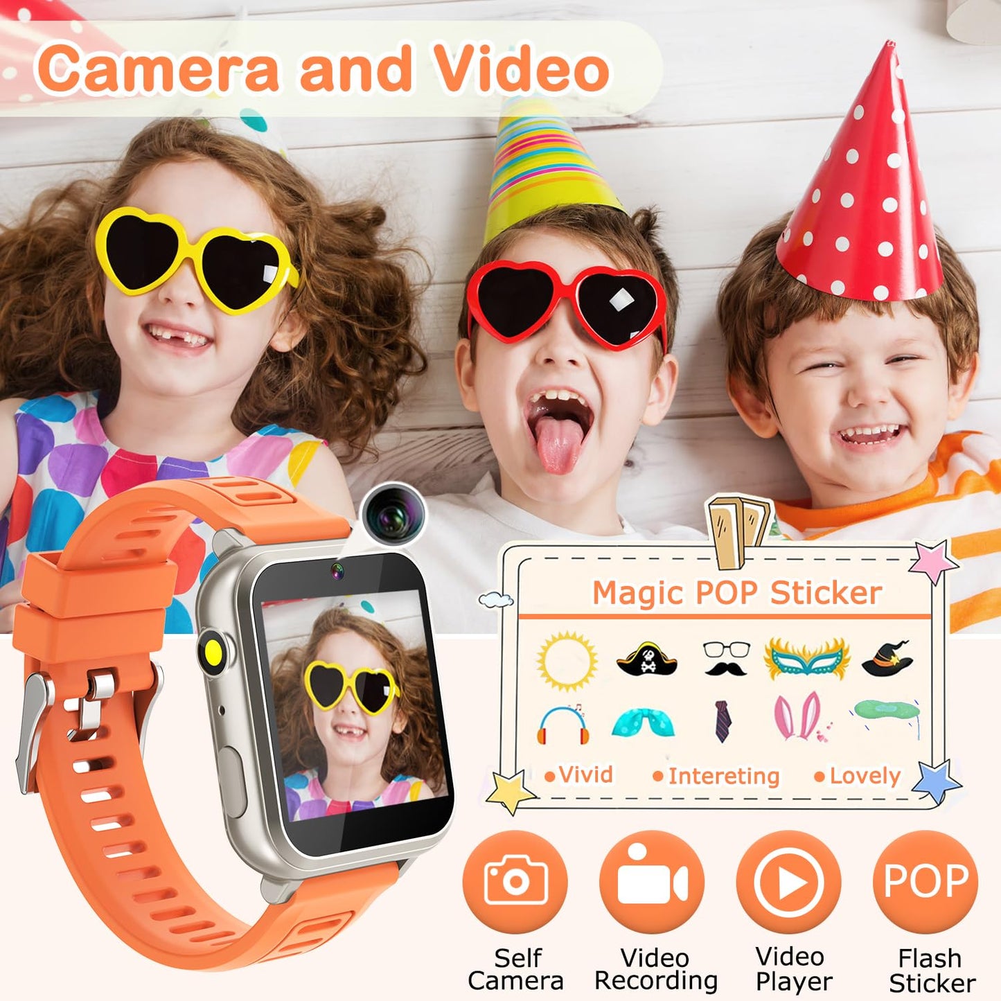 Cosjoype Kids Smart Watch for Girls 5-12 | 24 Games, Camera, Pedometer & Screen Protector