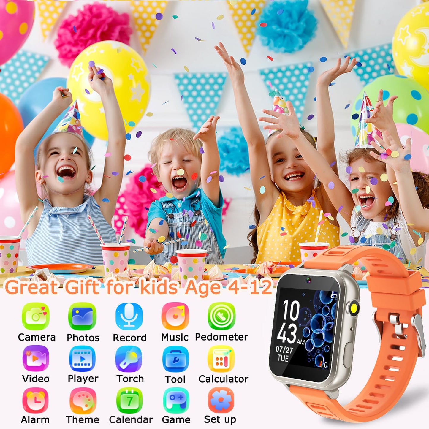 Cosjoype Kids Smart Watch for Girls 5-12 | 24 Games, Camera, Pedometer & Screen Protector