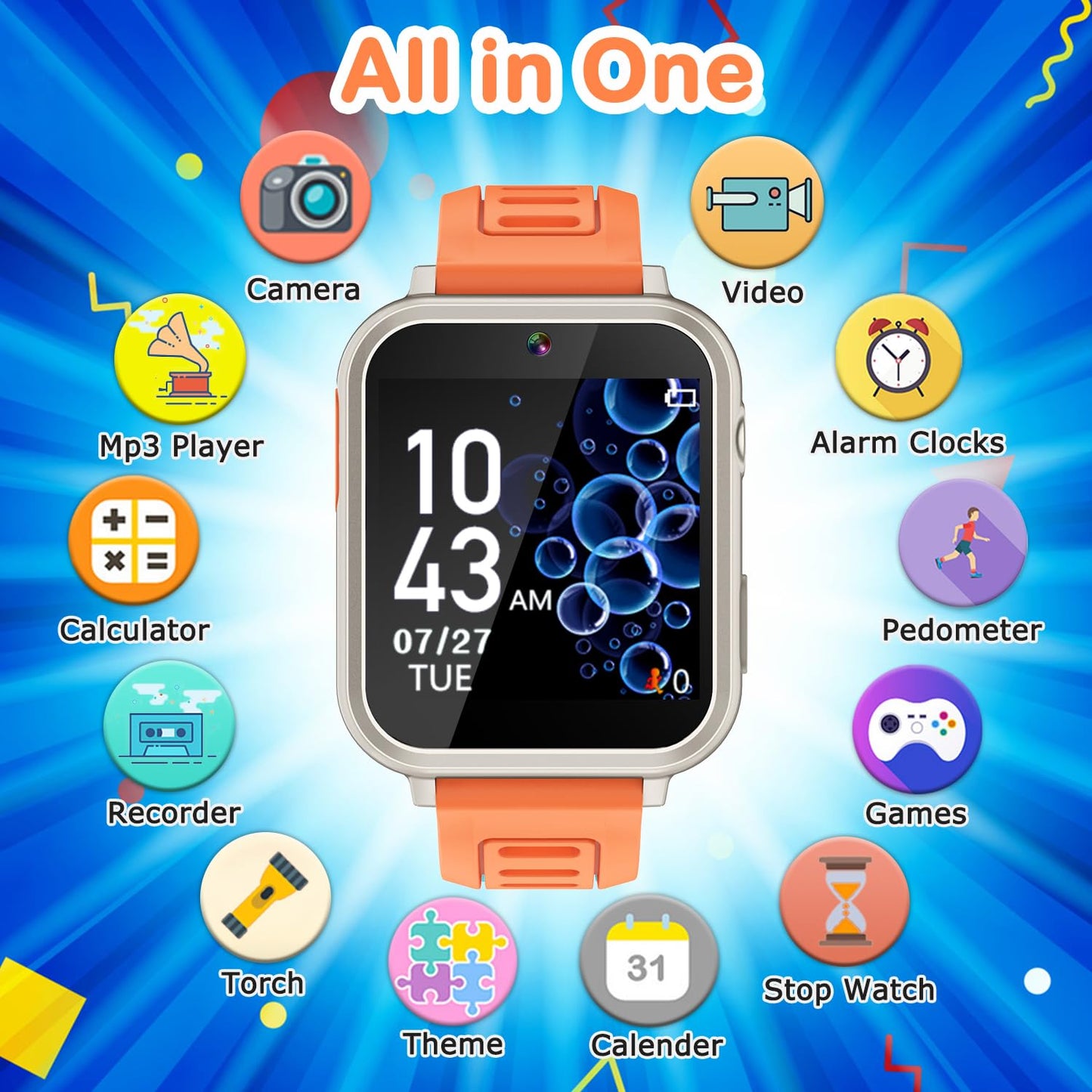 Cosjoype Kids Smart Watch for Girls 5-12 | 24 Games, Camera, Pedometer & Screen Protector