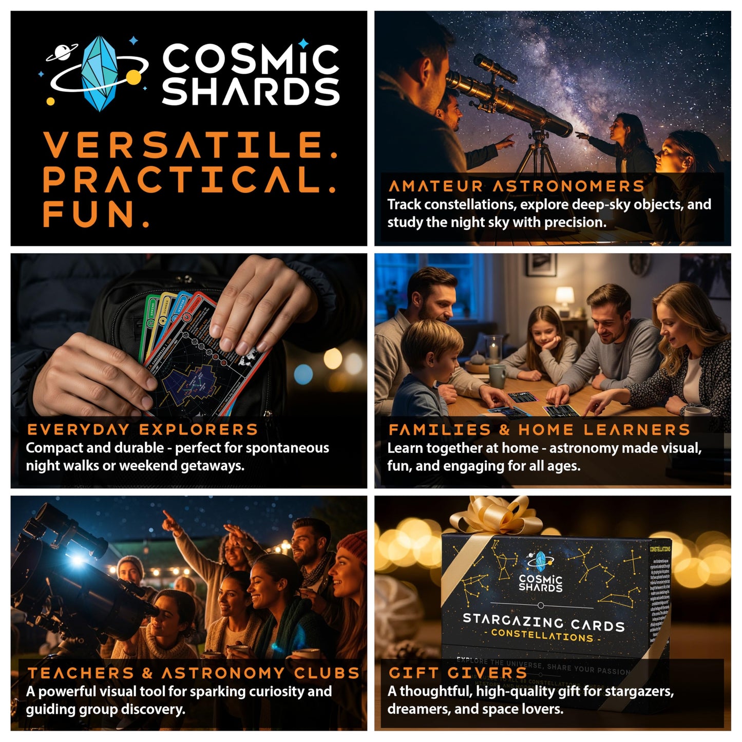 COSMIC SHARDS Stargazing Cards – Constellations: 88 Flashcards with Star Maps, Mythology, History & Practical Tips