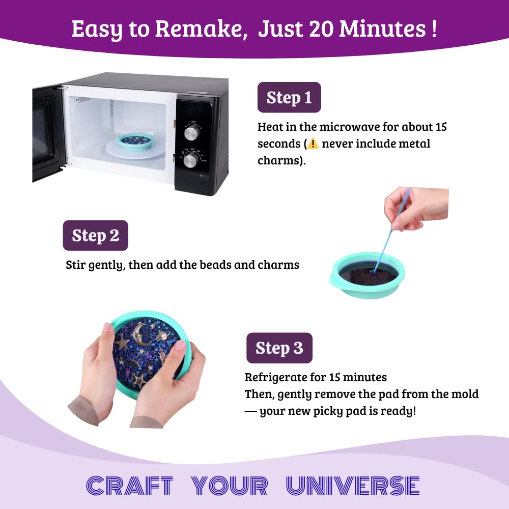 Cosmipad Reusable Picky Pad Fidget Kit — Remeltable Stress Relief, Gift Box & Wood Easel