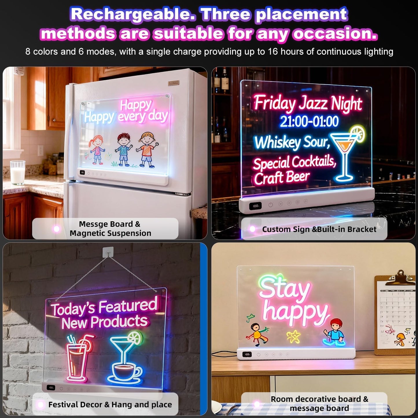 Cosmody Rechargeable LED Drawing Board for Kids – 13-Inch Neon Art Pad with 8 Colors, 6 Modes, Tracing Book & 7 Markers