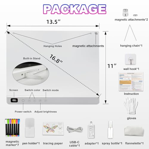Cosmody Rechargeable LED Drawing Board for Kids – 13-Inch Neon Art Pad with 8 Colors, 6 Modes, Tracing Book & 7 Markers