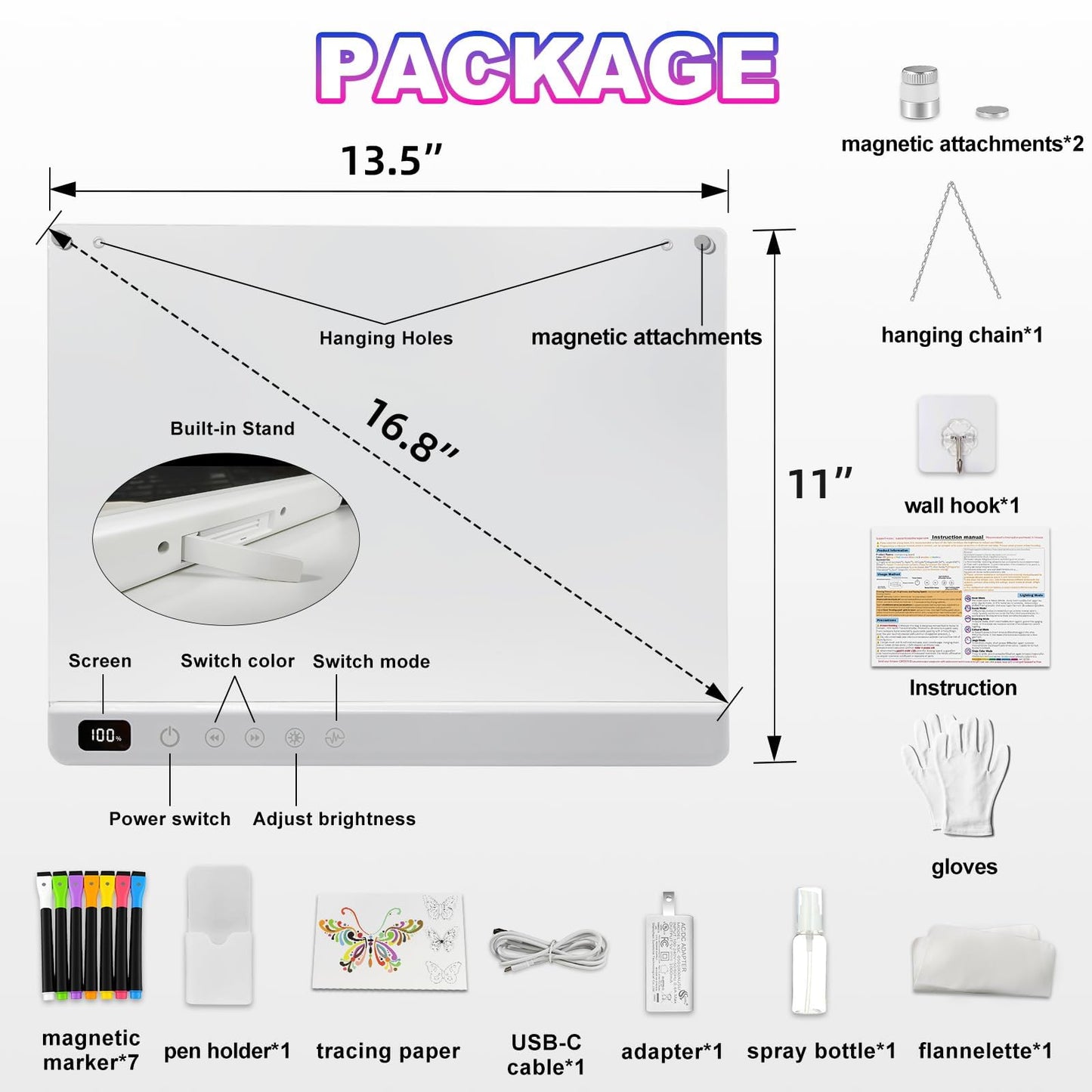 Cosmody Rechargeable LED Drawing Board for Kids – 13-Inch Neon Art Pad with 8 Colors, 6 Modes, Tracing Book & 7 Markers