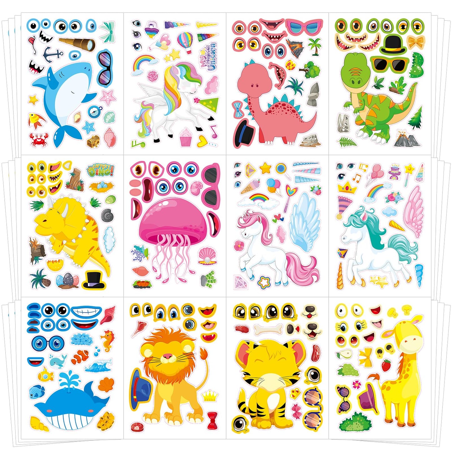 Cosomia 48 Sheets Create Funny Mixed Animals Stickers – Face Sticker Set for Kids 3+