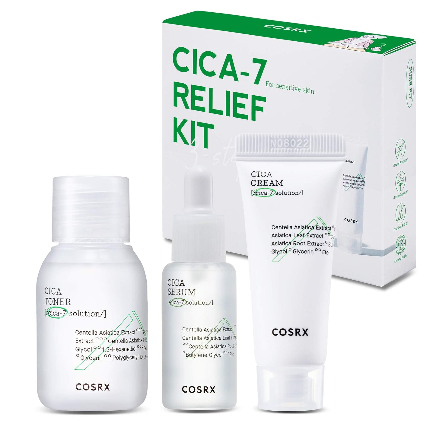 COSRX CICA Relief Kit — Toner, Serum & Cream for Sensitive Skin | Travel Size Gift Set