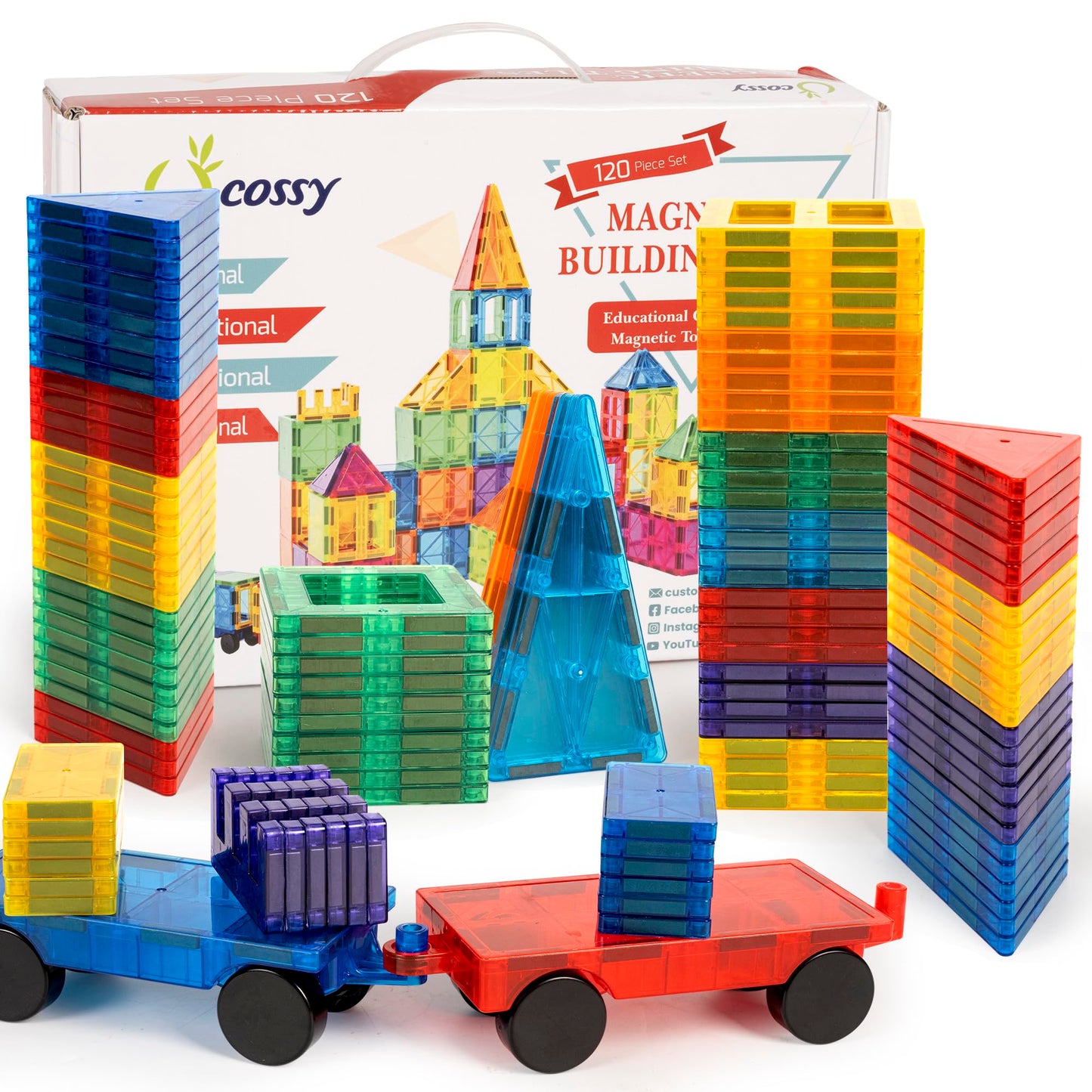 Cossy 120Pcs Magnetic Tiles – 3D Building Blocks for Kids 3–8