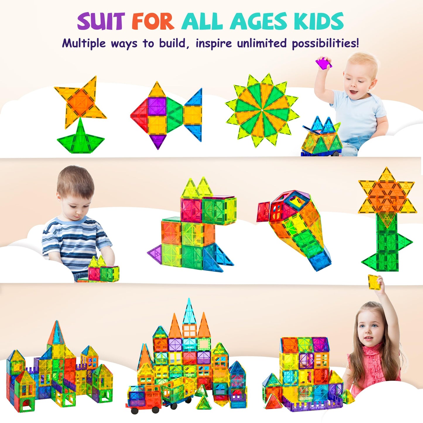 Cossy 120Pcs Magnetic Tiles – 3D Building Blocks for Kids 3–8