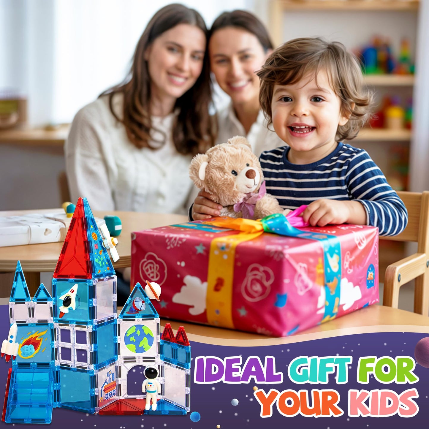 Cossy Magnetic Tiles Space Set – STEM Toy for Kids 4-8 (Astronaut, Rocket, Planets)