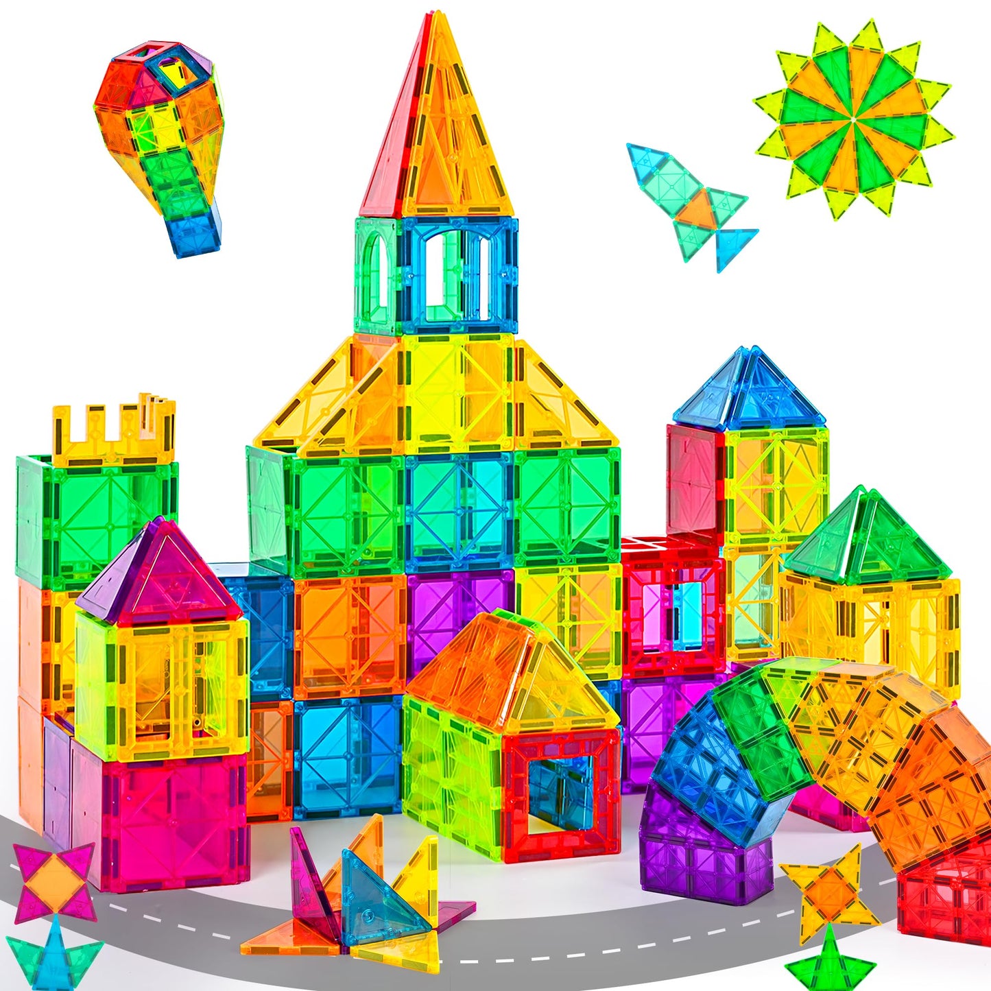 Cossy 60 Pcs Magnet Tiles - Educational 3D Building Blocks with Stronger Magnets & Rivet Reinforcement
