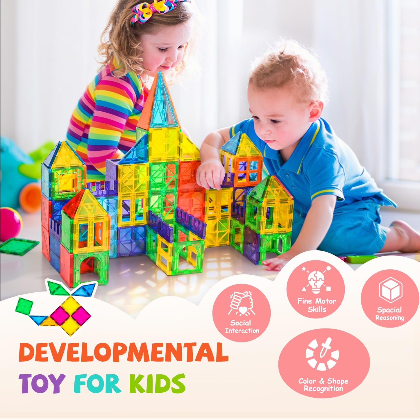 Cossy 120Pcs Magnetic Tiles – 3D Building Blocks for Kids 3–8