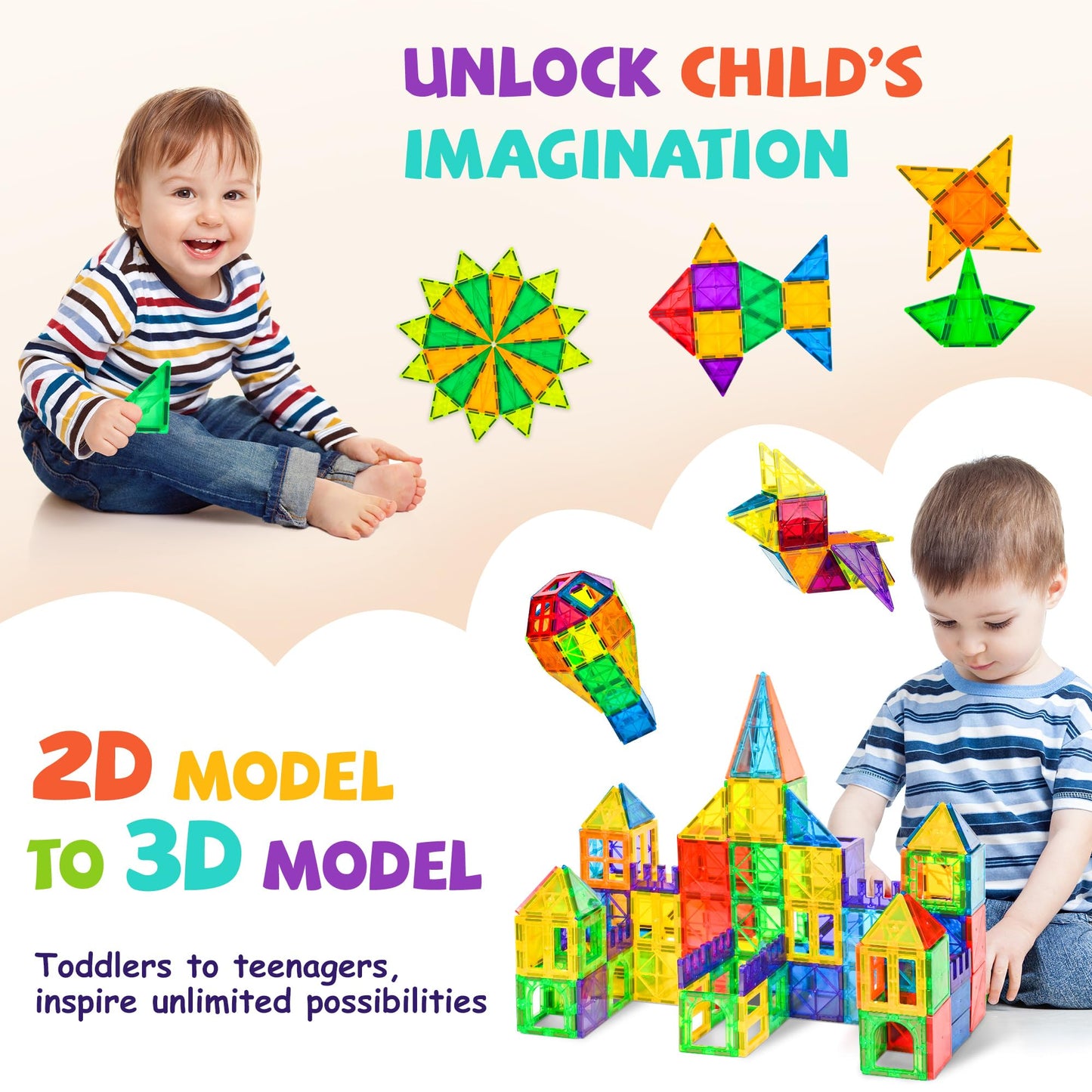 Cossy 120Pcs Magnetic Tiles – 3D Building Blocks for Kids 3–8