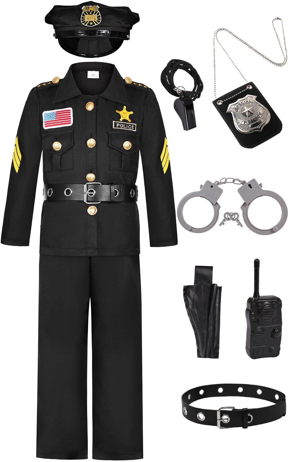 Costumerry Police Officer Costume for Kids 8-10 Years – Complete Cop Dress-Up Set