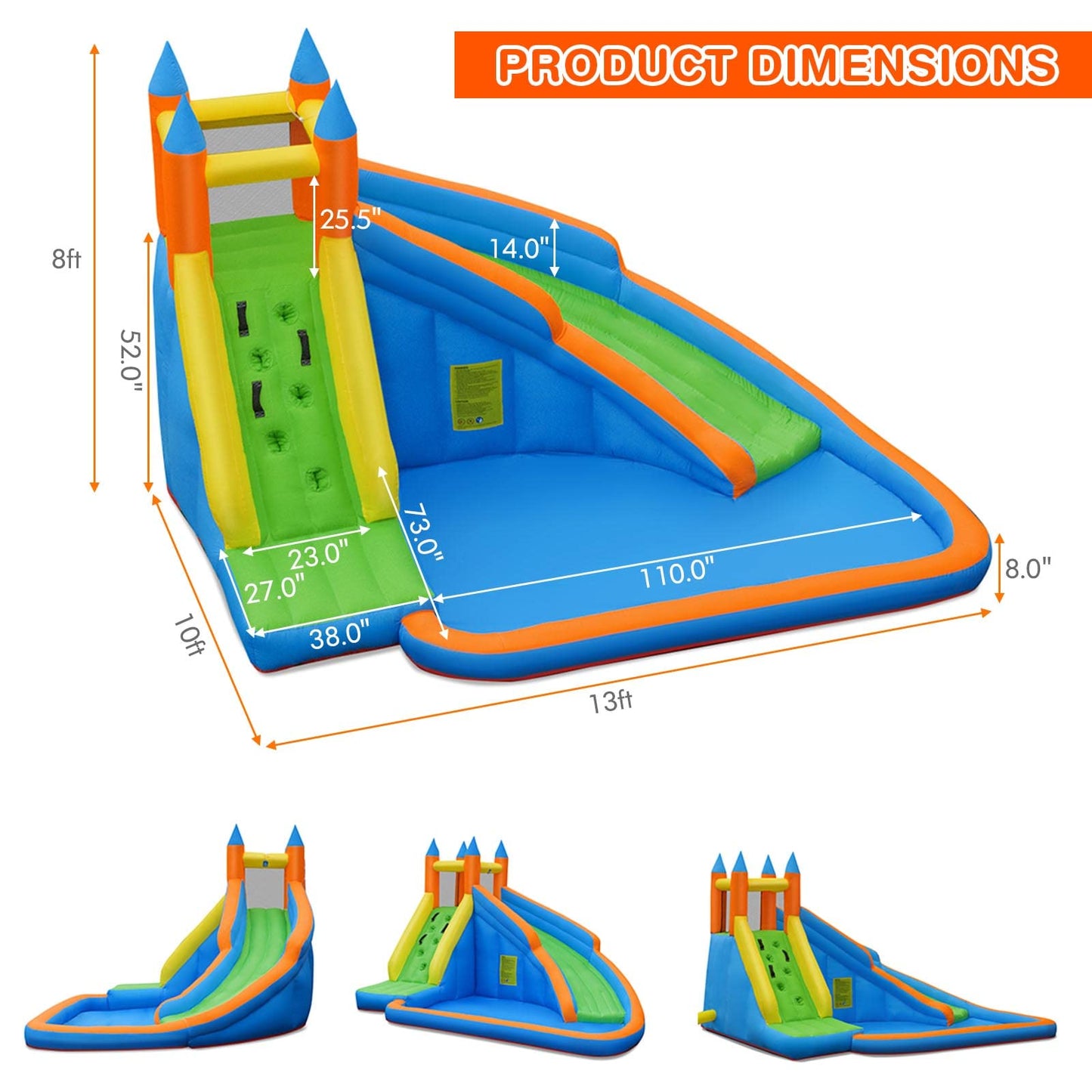 Costzon Inflatable Water Slide – Giant Backyard Jump Castle with Climbing Wall & Splash Pool