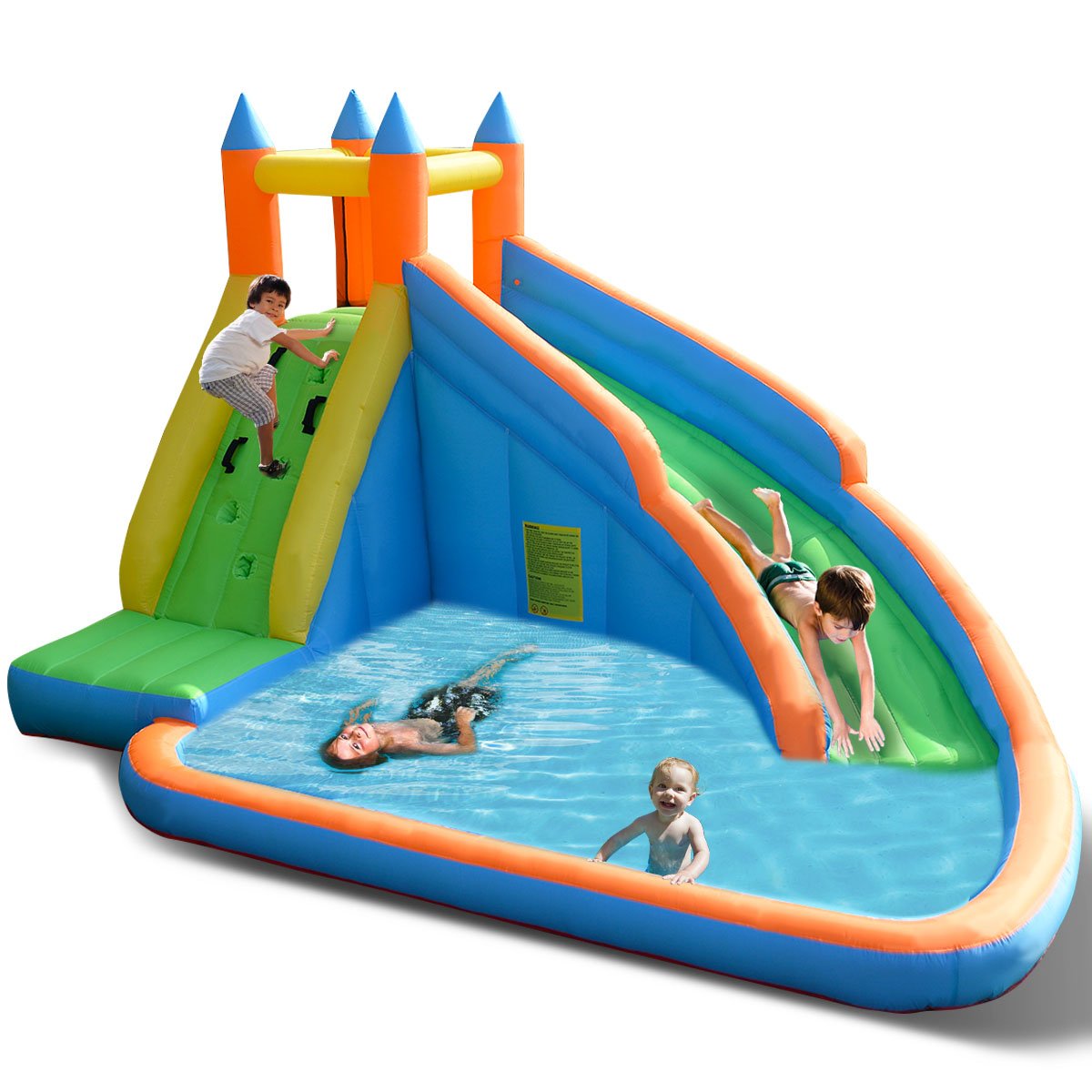 Costzon Inflatable Water Slide – Giant Backyard Jump Castle with Climbing Wall & Splash Pool