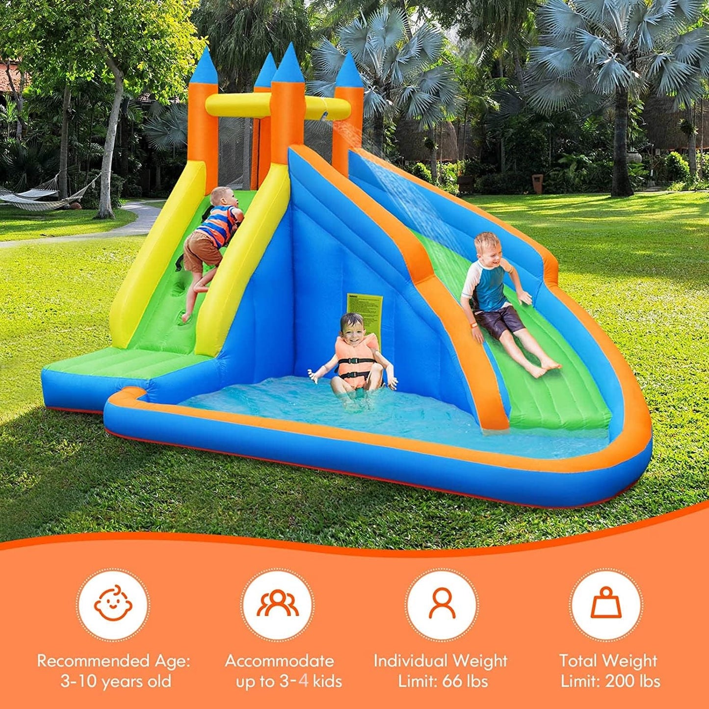 Costzon Inflatable Water Slide – Giant Backyard Jump Castle with Climbing Wall & Splash Pool