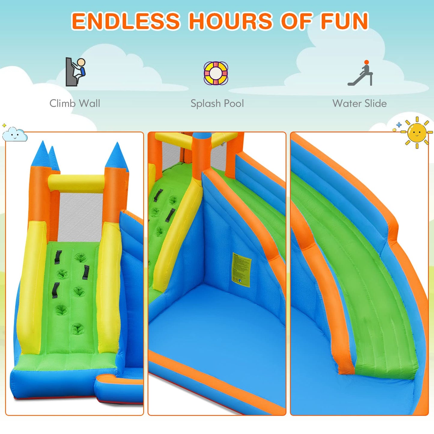 Costzon Inflatable Water Slide – Giant Backyard Jump Castle with Climbing Wall & Splash Pool